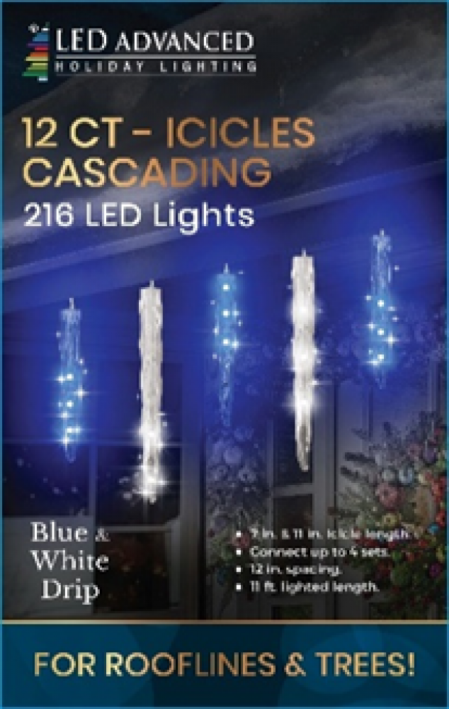 12 Cascading Icicles Blue and White LED Lights