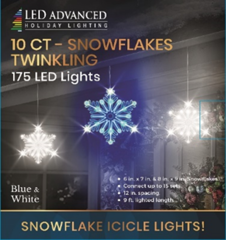 10 Snowflakes with blue LED lights