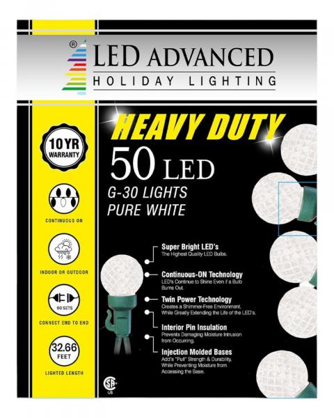 50 Lights Heavy Duty G30 Faceted Led Pure White