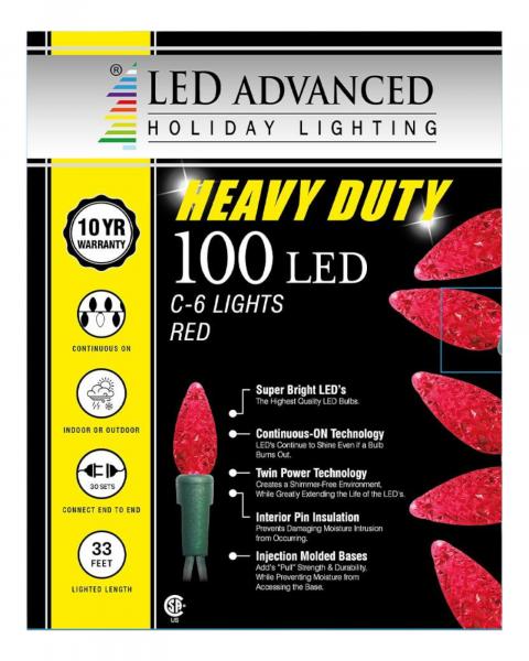 100 Lights Heavy Duty C6 Faceted Led Red