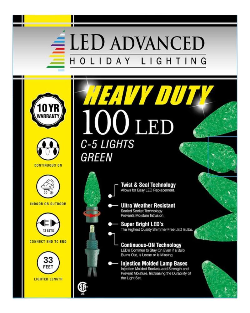 100 Lights Heavy Duty C5 Faceted LED Green