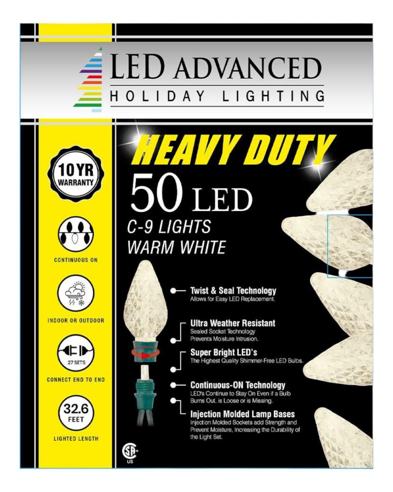 50 Lights Heavy Duty C9 Faceted Warm White