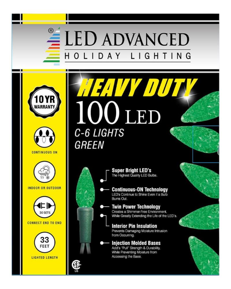 100 Lights Heavy Duty C6 Faceted Led Green