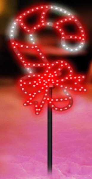 Candy Cane With Bow With Red & White LED Lights