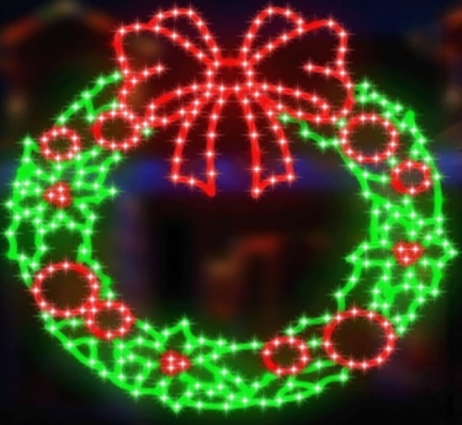 Wreath With Bow  24" With Green & Red LED Lights