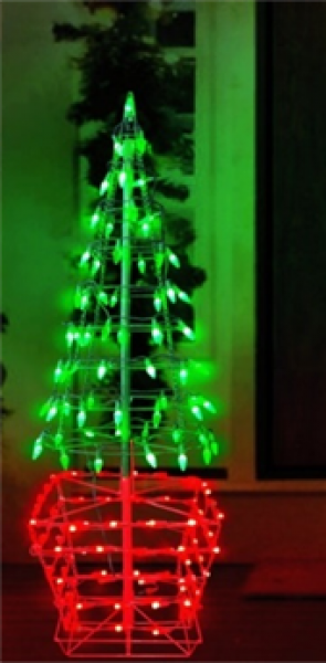 Tree Topiary 4' With Green & Red LED Lights