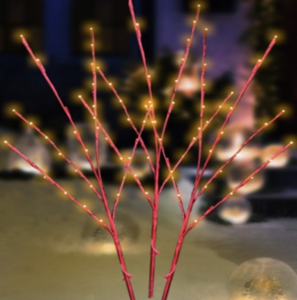 Red Twig Dogwood 30" Branches 3 Pack  With 60 Ww Lights