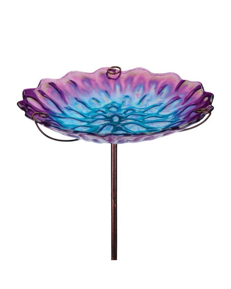 Glass Birdbath Stake Blue