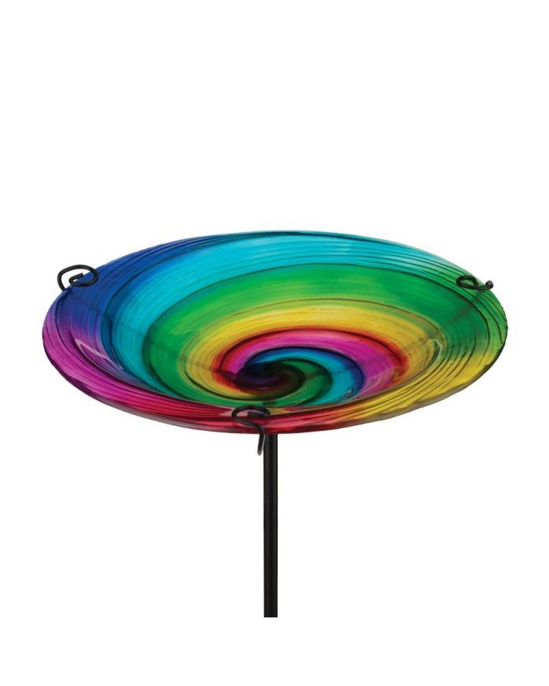 Glass Birdbath Stake Rainbow