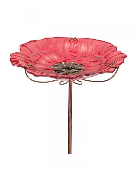 Glass Birdbath Stake Poppy