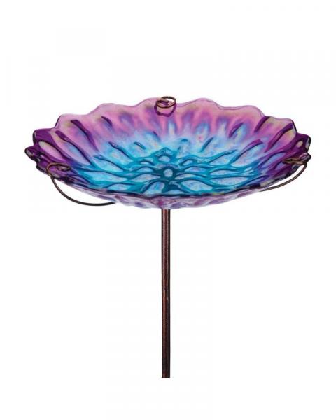 Glass Birdbath Stake Blue
