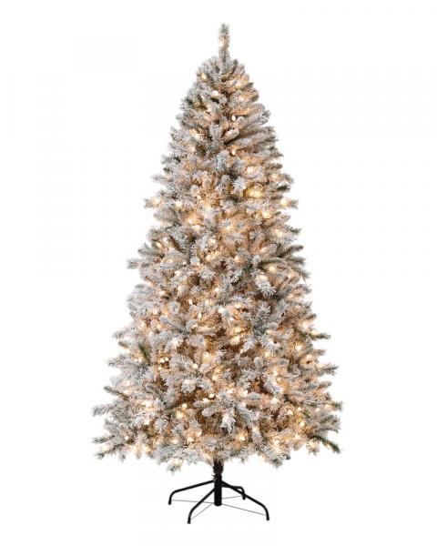7' Winter Flock Fir With 400 Dual Color LED Lights and Quick Pole