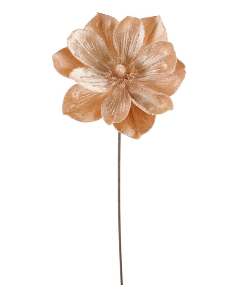 Velvet Glitter Magnolia Stem 22" Peach