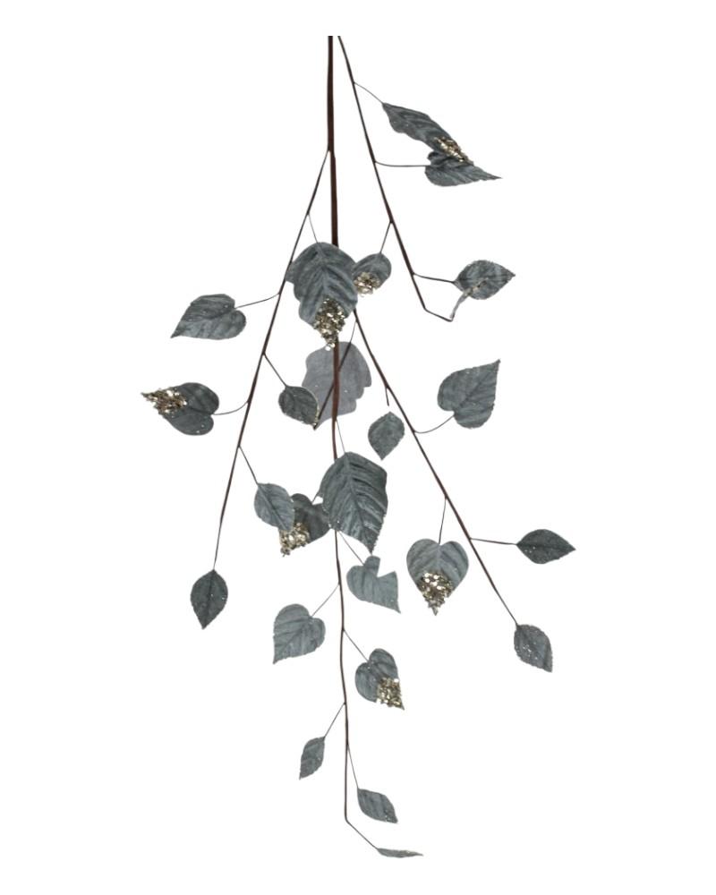 Glitter Velvet Hanging Leaf 39" Blue/Green