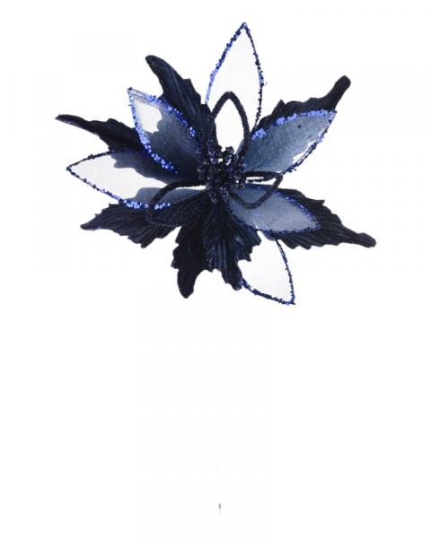 Velvet Sheer Glitter Poinsettia 22" Midnight Blue