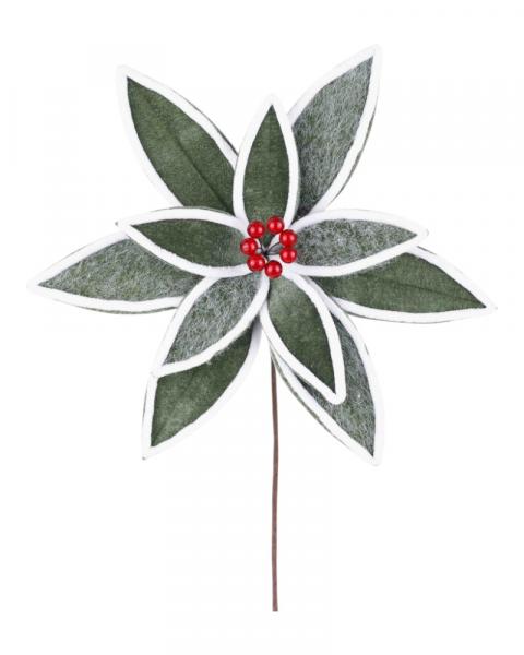 Wool Poinsettia Stem 20x12" Green/White