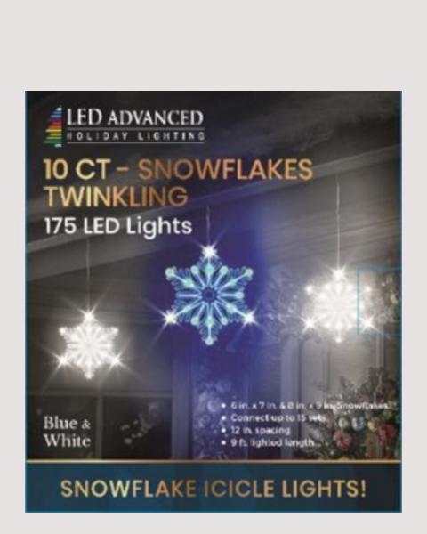 Snowflake Icicle LED Lights 10 Blue and White