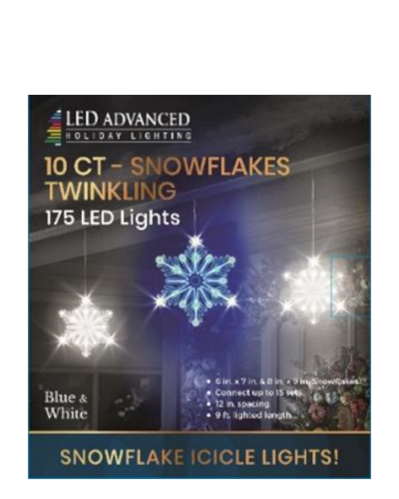 Snowflake Icicle LED Lights 10 Blue and White