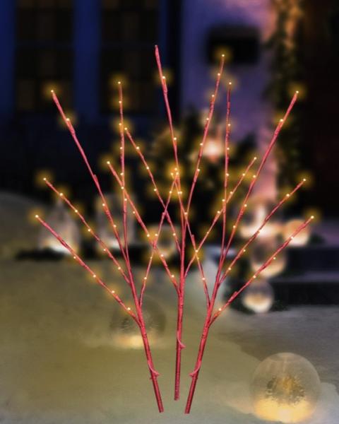 Red Twig Dogwood 30" Branches 3 Pack  With 60 Ww Lights