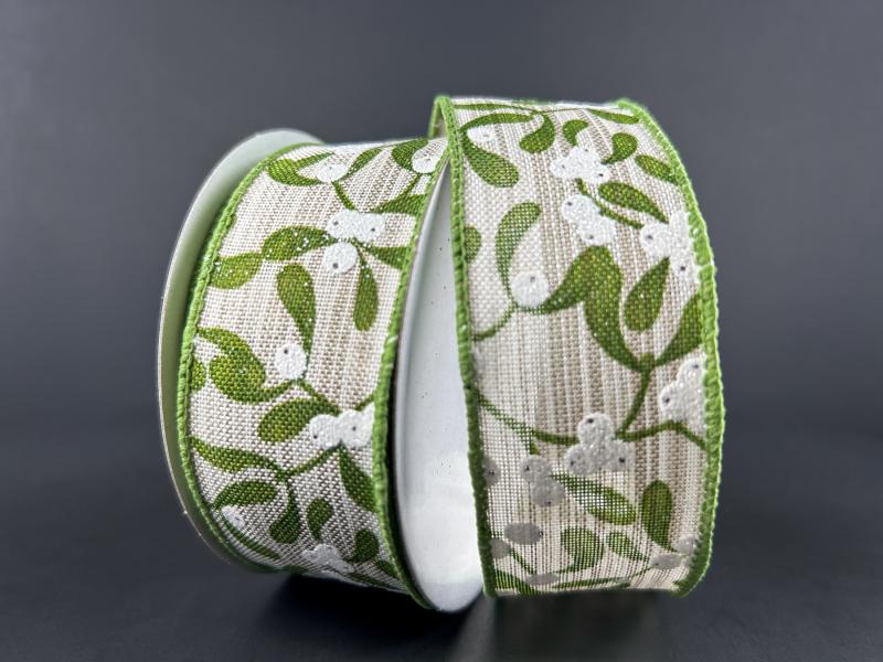 Mistletoe Green/Cream 1.5" 10 Yards
