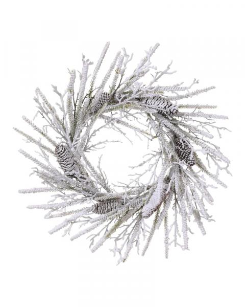 Snowed Pine Wreath with Cones 24"