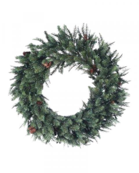 New England Pine Wreath With Cones 24"