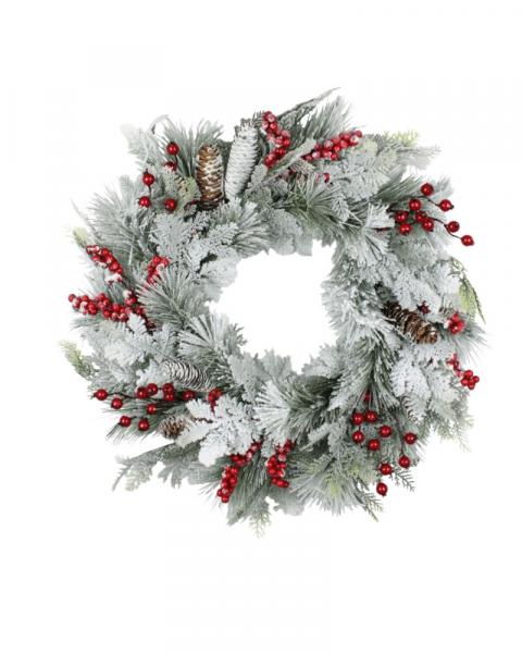 Snow Berry Pine Wreath 24"