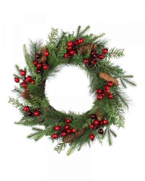Berry Pine With Cones Wreath 24"