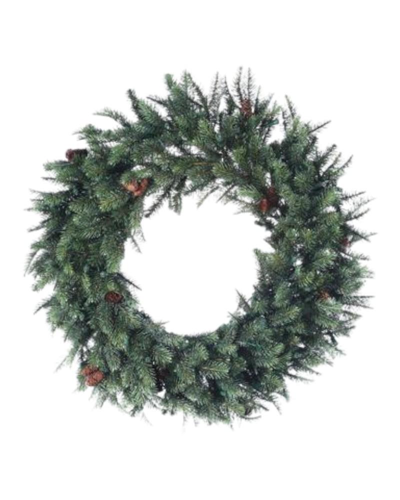 New England Pine Wreath With Cones 24"