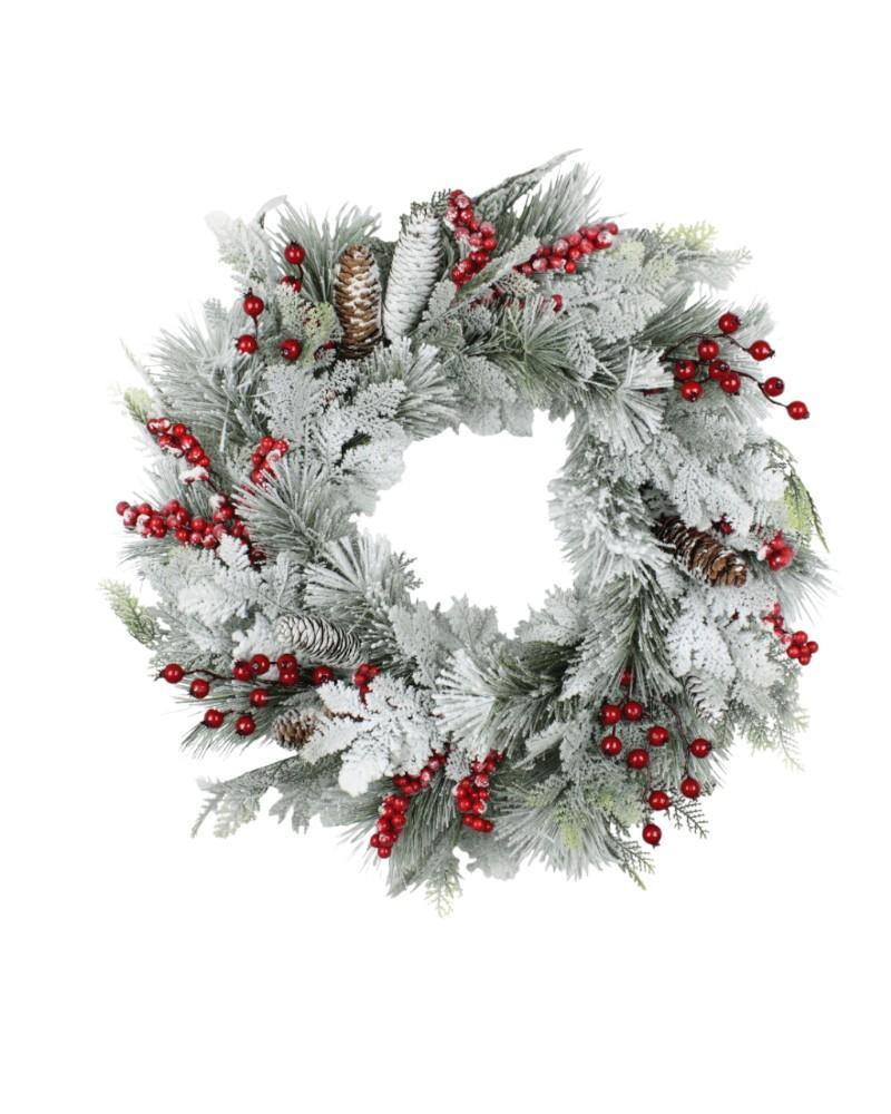 Snow Berry Pine Wreath 24"