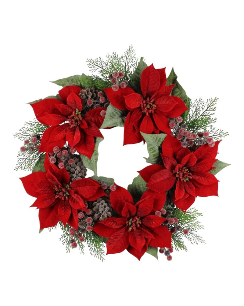 Red Poinsettia Wreath 24"
