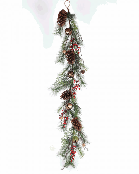 Pine Garland With Berries & Bells 4'