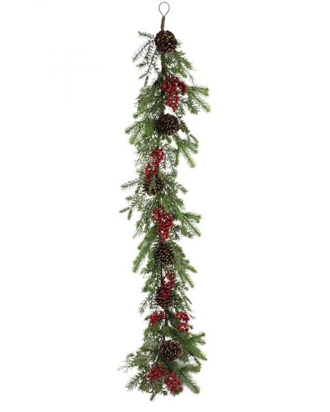 Mixed Pine Garland With Berries & Cones