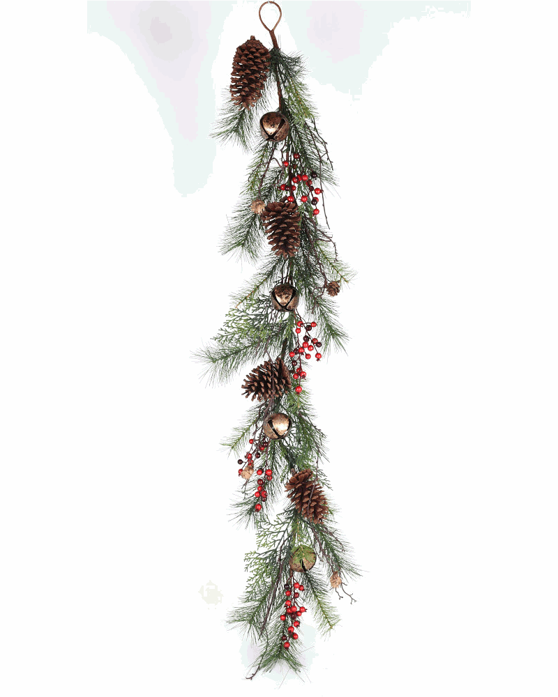 Pine Garland With Berries & Bells 4'