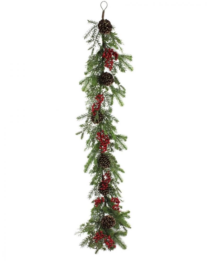 Mixed Pine Garland With Berries & Cones