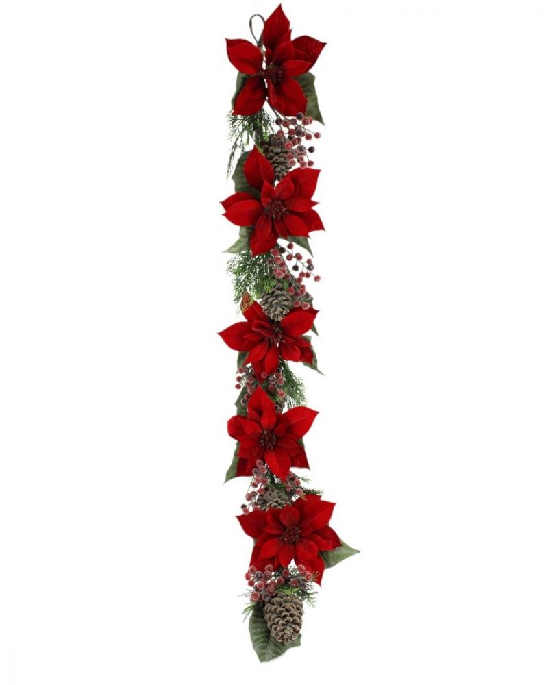 Red Poinsettia Garland 5'