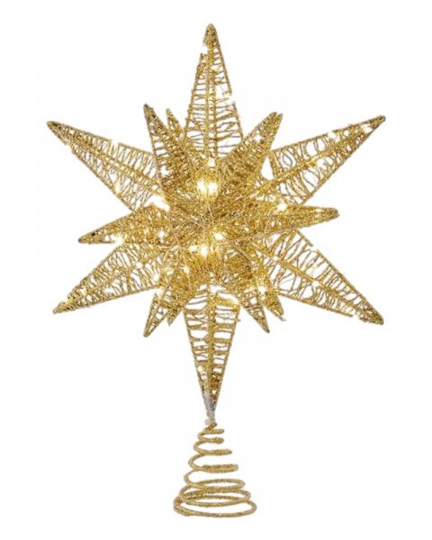Starburst Lighted Tree Topper 15" Gold