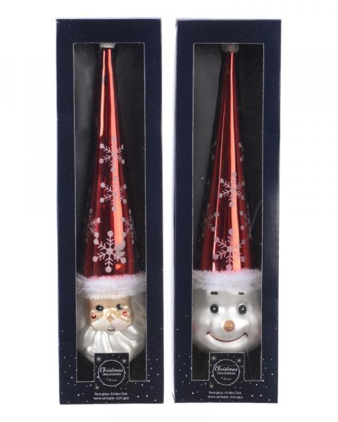 Glass Tree Topper Santa/Snowman Assorted