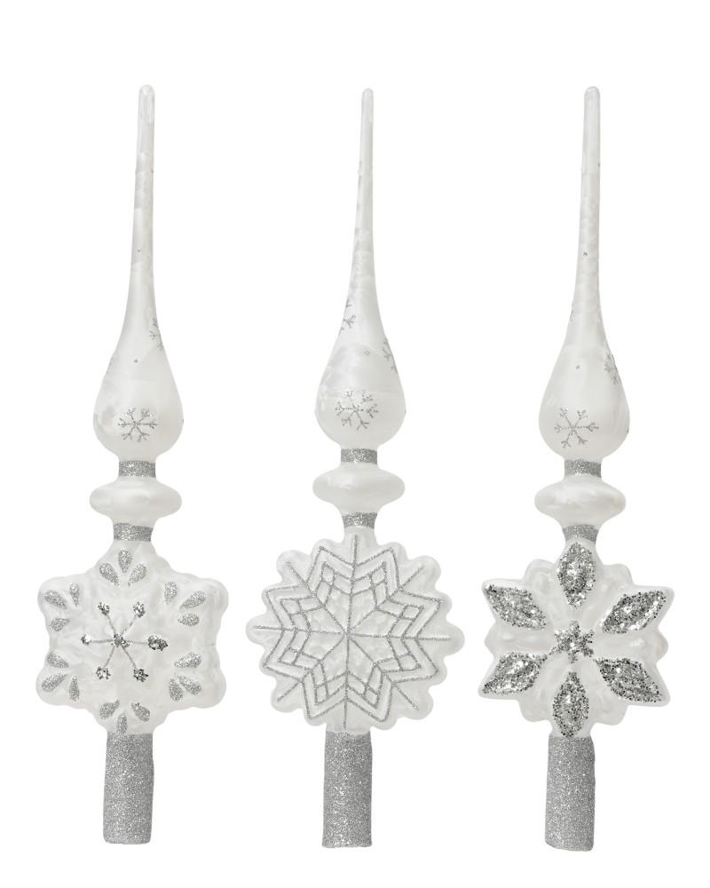 Glass Tree Topper 14" White Assorted
