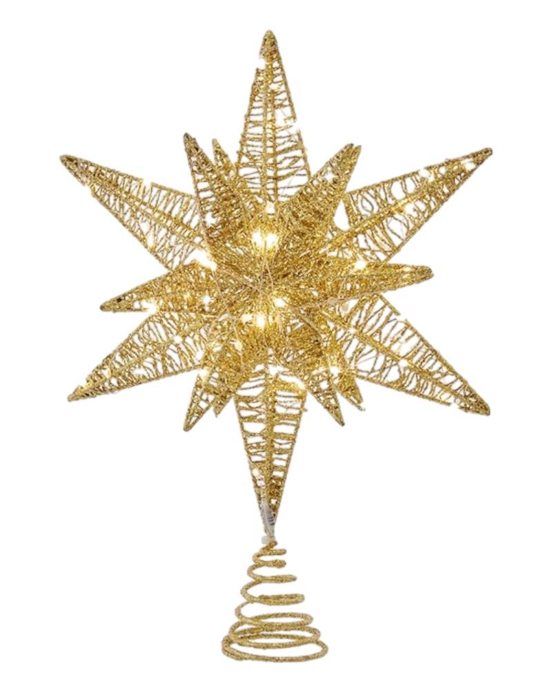 Starburst Lighted Tree Topper 15" Gold