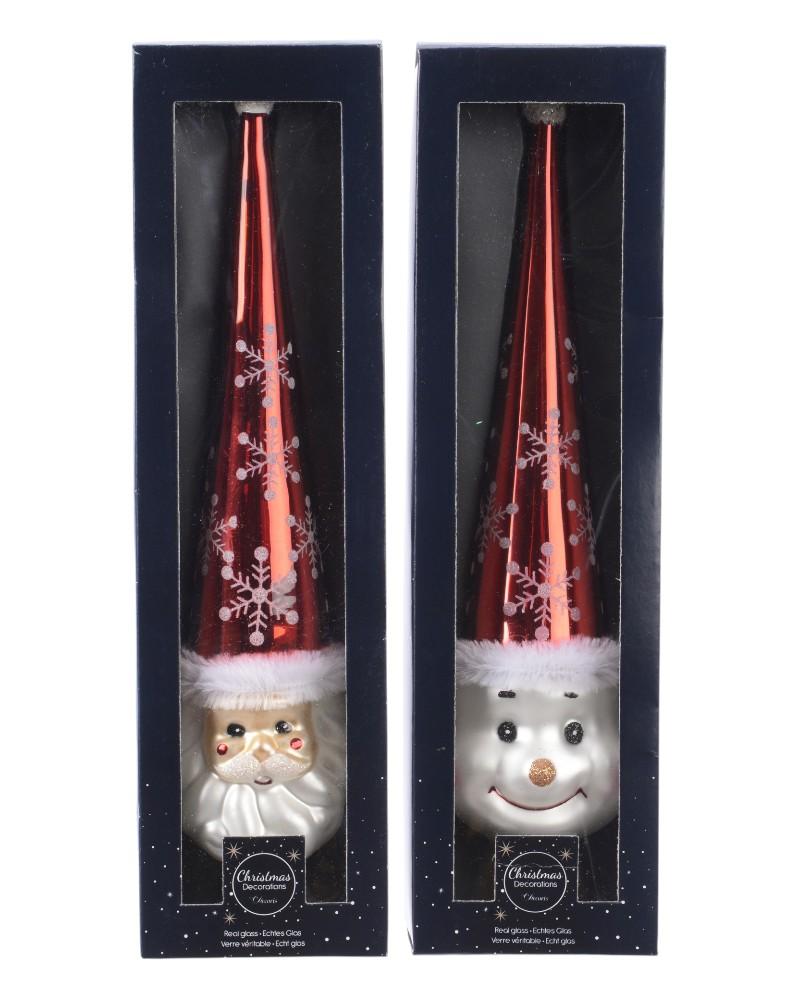 Glass Tree Topper Santa/Snowman Assorted