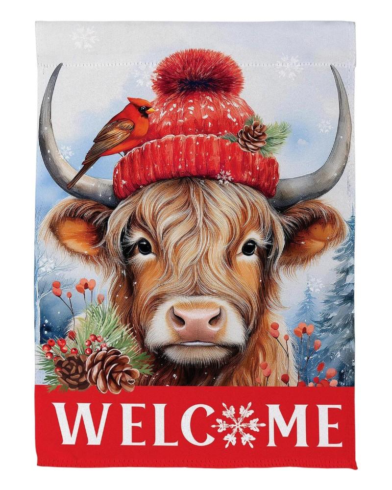 Garden Flag Christmas Welcome Highland Cow