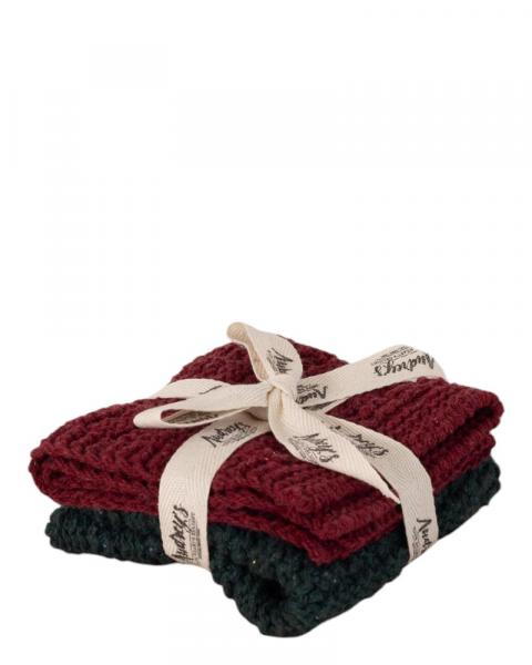 Knitted Dish Cloth Set Of Red/gr