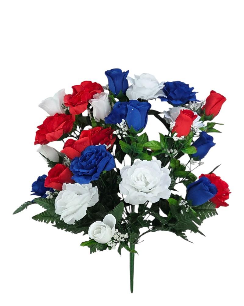 Rose Bush 24 Stems Red/White/Blue