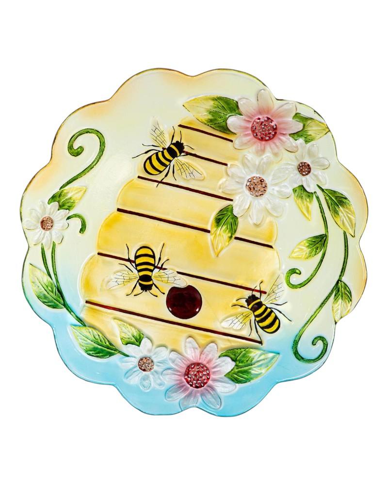 Glass Birdbath Floral Beehouse