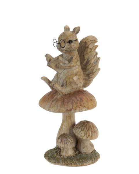 Squirrel On Mushroom 11" Resin